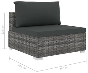 11-részes szürke polyrattan kerti bútorszett párnákkal
