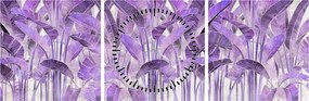 Kép - Lila levelek vakolatban (órával) (90x30 cm)