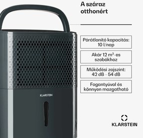 Klarstein Dryfy 10, páramentesítő, 240 W, 10 l/24 h, 100 m³/h, 15 - 20 m², dryselect, 40 dB, szürke