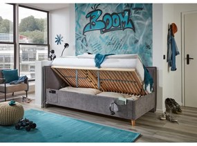 Szürke kárpitozott ágyneműtartós sarok gyerekágy ágyráccsal 140x200 cm Fun – Meise Möbel