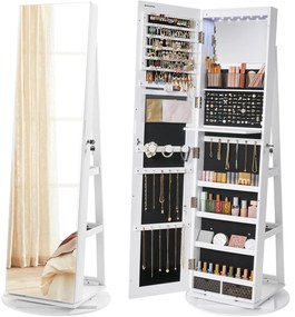 Szabadon álló tükrös ékszerszekrény, zárható, 6 led lámpával, 360°-ban elforgatható