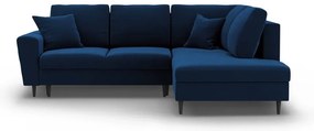 Kék bársony kinyitható tárolóhelyes sarokkanapé (jobb oldali-L alakú) Kyoto – Cosmopolitan Design