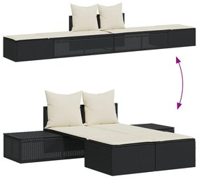 Fekete polyrattan dupla napozóágy párnával