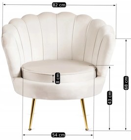 Elegáns Fotel Krém Bársony Kárpittal, Aranyszínű Lábakkal. ANGEL