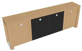 Verno+ S alacsony szekrény 260 x 46 x 90 cm, kombinált ajtó, világos tölgy / fekete