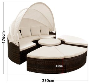 Deuba Rattan kerti ágy LAZY BIG Ø230 cm - barna