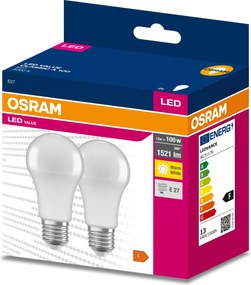 2x Led izzó E27 A60 13W 100W 1521lm 3000K Meleg 200° Osram Value