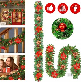 Karácsonyi Koszorú Kandallóhoz, 2,7 M, Világító Karácsonyi Dekoráció