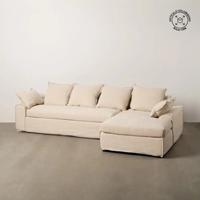 Krémszínű len sarokkanapé (jobb oldali-heverő résszel) – Ixia