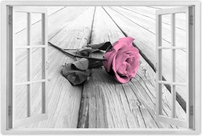 Poszterek 90x60 Rózsa világos deszkákon
