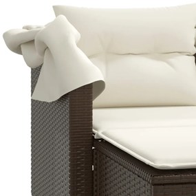 2 személyes barna polyrattan kerti kanapé baldachinnal/székkel