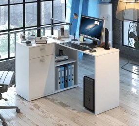 Sarok PC asztal, fehér, KALIMERO