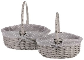 Szürke pöttyös fonott kosár készlet, anyaggal, 2 db, 2 méretben, 31 x 28 x 26 cm