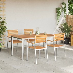 5 részes Kerti étkező garnitúra Tömör fából, Kültéri étkező asztal 150x90x75 cm Tömör fából, Összecsukható kerti székek 4 db Tömör fából és acélból