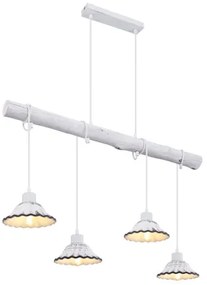 Globo 54050-4H Függeszték fém fehér alaplap, fehér fa áthidalóval, kerámia búrákkal, mely színe fehér, feketével antikolva, textil kábel. HxSZxM:850x170x1200, fényforrás nélkül 4xE27 40W 230V