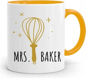 Sárga Bögre Péknek Mrs. Baker Ajándék fényképes nyomattal