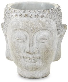 Cyrus design kerek buddha arcot ábrázoló szürke cement virágtartó váza 13,5x12x11cm