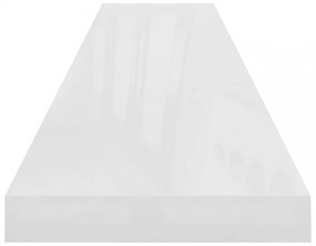 2 db magasfényű fehér MDF lebegő fali polc 120 x 23,5 x 3,8 cm