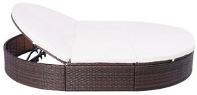 Barna polyrattan kültéri napozóágy párnával