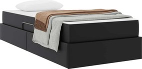 vidaXL Ágy tárolóval és matraccal matracmal tárolóval 2 pcs Fekete Bőr