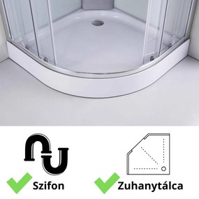 Stuxi Genova 80x80 cm íves két tolóajtós fehér hátfalas zuhanykabin 5 mm üveggel zuhanytálcával és csapteleppel