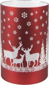 Piros üveg gyertyatartó Led világítással Szarvas télen 8x12 cm