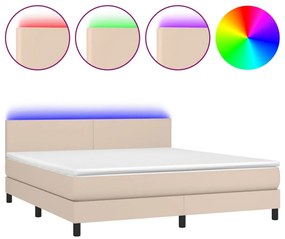 cappuccino színű műbőr rugós ágy matraccal és LED-del 160x200cm