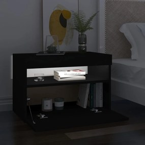 2 db fekete éjjeliszekrény LED-lámpákkal 60x35x40 cm szerelt fa