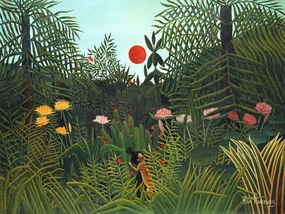 Festmény reprodukció Setting Sun in the Virgin Forest (Tropical Rainforest Landscape) - Henri Rousseau, (40 x 30 cm)