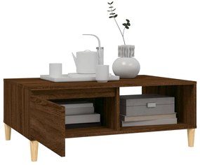 Barna tölgyszínű szerelt fa dohányzóasztal 90 x 60 x 35 cm