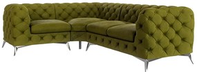 Zöld bársony sarokkanapé (bal oldali-L alakú) Chelsea – Ropez