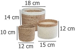 Kerek juta kosarak SEAGRASS 3 darabos készlet, fehér