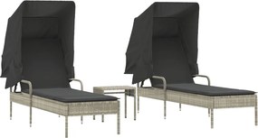 vidaXL 2 db világosszürke polyrattan napozóágy tetővel és asztallal