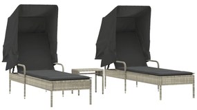 vidaXL 2 db világosszürke polyrattan napozóágy tetővel és asztallal