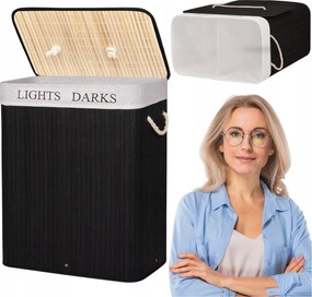 Bambusz Szennyestartó Kosár Kétrekeszes Fedéllel Nagy 100L