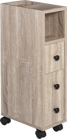 kleankin Fürdőszoba Szekrény Kerekekkel - Tárhelytakarékos Fürdőszoba Szekrény Nyitott Polccal és Fiókkal - 18x30x68 cm Tölgy | Aosom