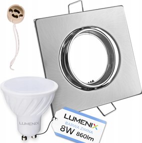 Halogén lámpatest szett Szatén Négyzet GU10 Led izzó 8W Hideg