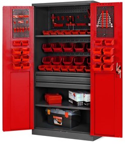 Fém műhelyszekrény fiókokkal SZYMON, 920 x 1850 x 500 mm, antracit-piros