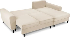 Bézs kordbársony kinyitható tárolóhelyes sarokkanapé (jobb oldali-heverő résszel) Kyoto – Cosmopolitan Design