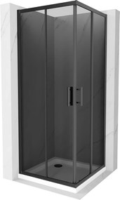 Mexen Rio, négyzet alakú zuhanykabin 90(ajtó)x90(ajtó)x190 cm, 5mm szürke üveg, fekete profil + fehér SLIM zuhanytálca, 860-090-090-70-40-4010B