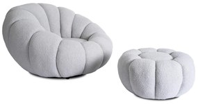 Designer Fotel Lábtartóval Szürke Bouclé Szövettel. PETTIT