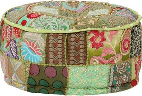 vidaXL kézzel készült kerek zöld pamut patchwork puff 40 x 20 cm