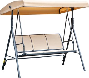 Outsunny 3-Fős Kerti Hintaágyszék Kiváló Kényelemmel, Állítható Tetődőlés, Ergonomikus Acél Epoxi Textilén Bézs | Aosom