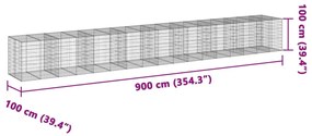 horganyzott vas gabion kosár fedéllel 900 x 100 x 100 cm