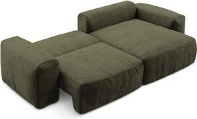Zöld zsenília kinyitható sarokkanapé (jobb oldali-heverő résszel) Kuki – Makamii