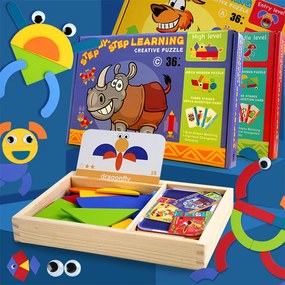 Mágneses tangram fajáték angol kártyákkal, haladó szint