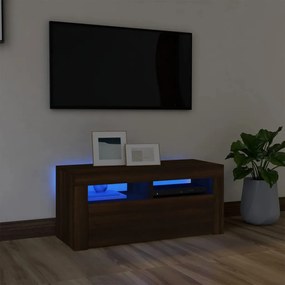 Barna tölgyszínű TV-szekrény LED-világítással 90 x 35 x 40 cm