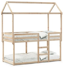 tömör fenyőfa ágy emelettel és tetővel 75 x 190 cm