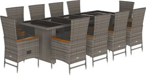 vidaXL 11 részes szürke polyrattan kerti ülőgarnitúra párnákkal