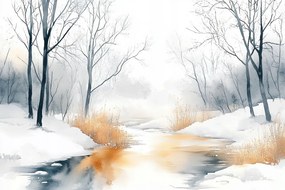 Fotótapéta Flizelina Tájkép Tél Hó Fák Folyó Patak 152,5x104 ragasztó